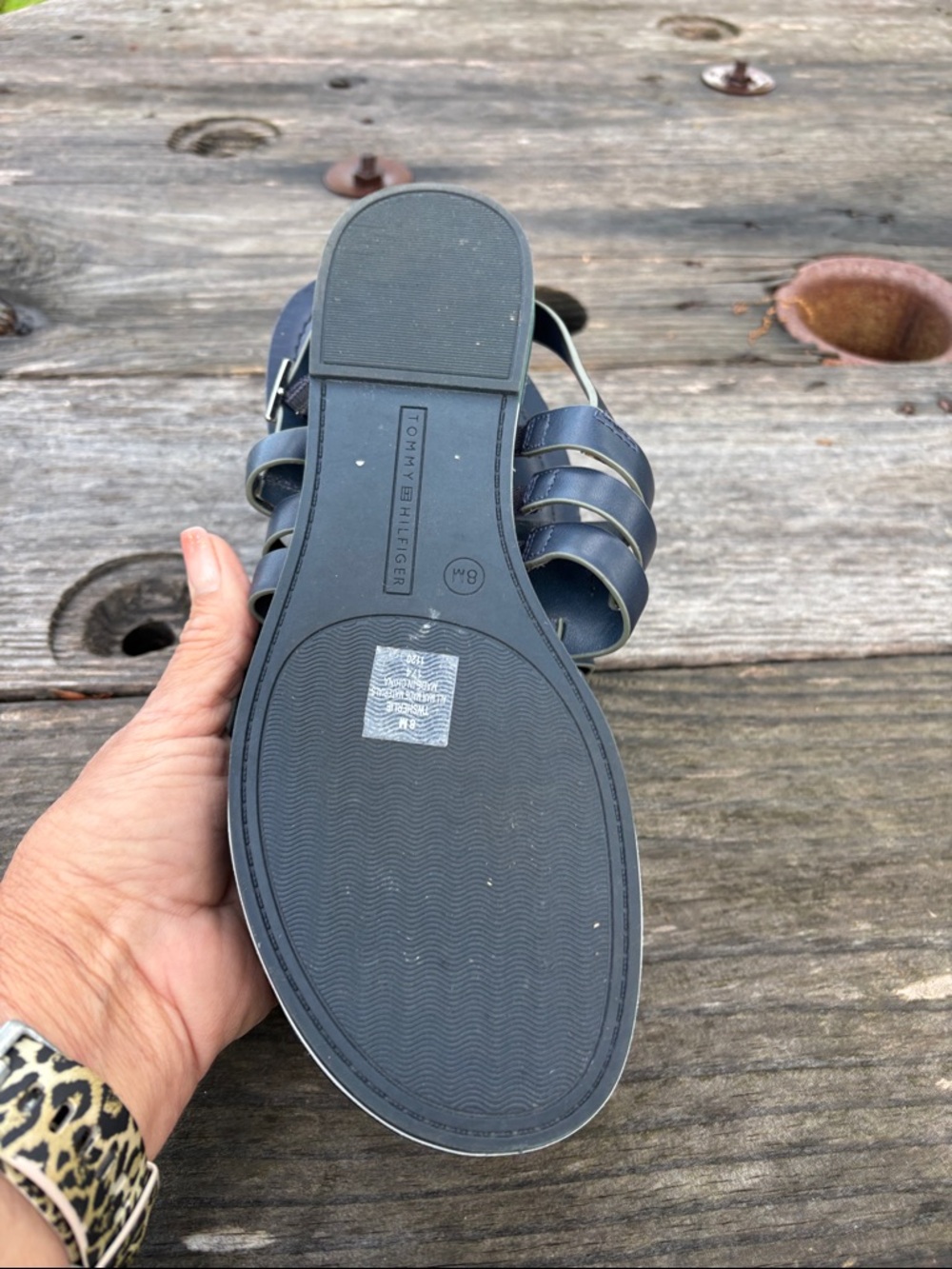 Tommy Hilfiger Women’s Sz8M Navy Leather Logo Thong Sandals#0312 - Picture 10 of 10